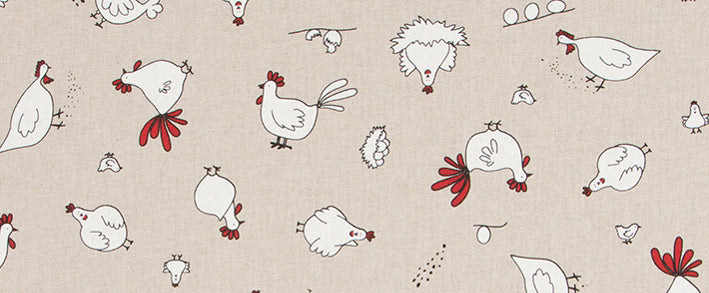 Dekostoff - Halbpanama - Leinenoptik - Ostern - Huhn - weiß / rot