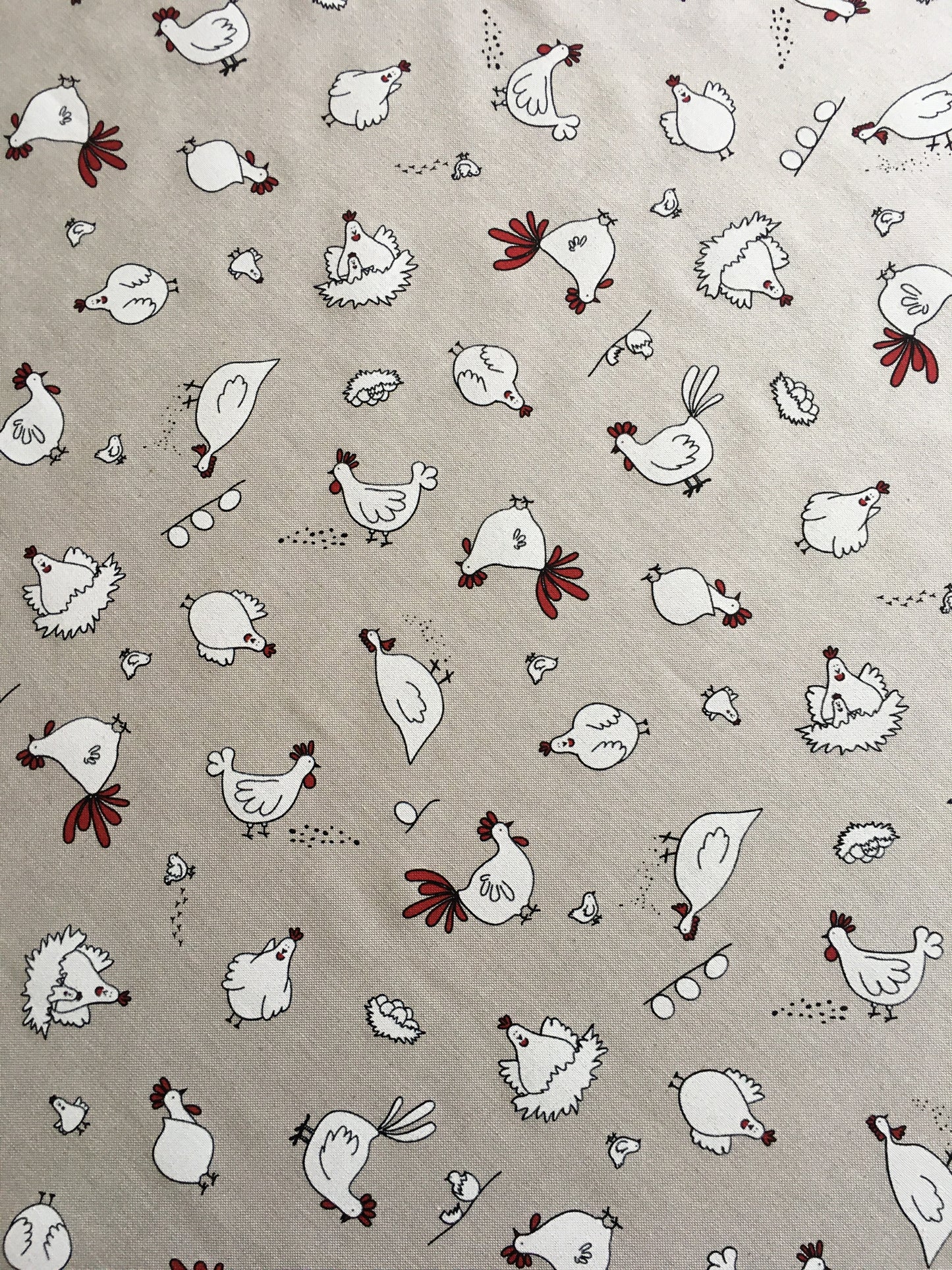 Dekostoff - Halbpanama - Leinenoptik - Ostern - Huhn - weiß / rot