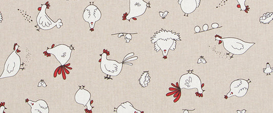Dekostoff - Halbpanama - Leinenoptik - Ostern - Huhn - weiß / rot