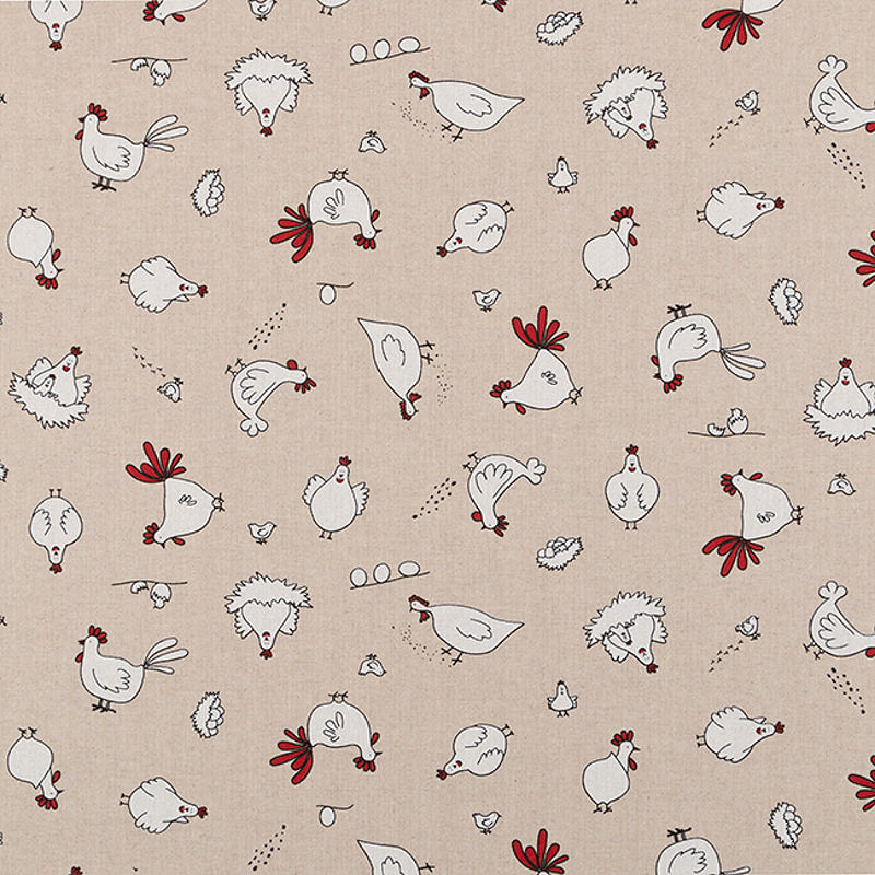 Dekostoff - Halbpanama - Leinenoptik - Ostern - Huhn - weiß / rot