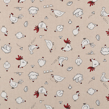Dekostoff - Halbpanama - Leinenoptik - Ostern - Huhn - weiß / rot