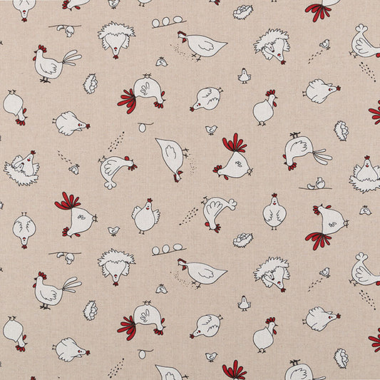Dekostoff - Halbpanama - Leinenoptik - Ostern - Huhn - weiß / rot