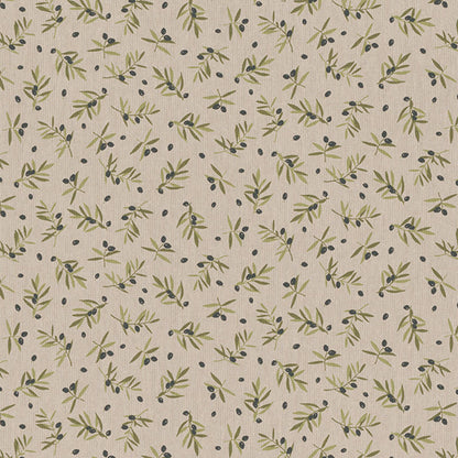 Dekostoff - Halbpanama - Leinenoptik - Olivenzweig Kleingemustert - Farbe: naturbeige  grün  schwarz