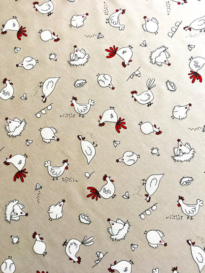 Dekostoff - Halbpanama - Leinenoptik - Ostern - Huhn - weiß / rot