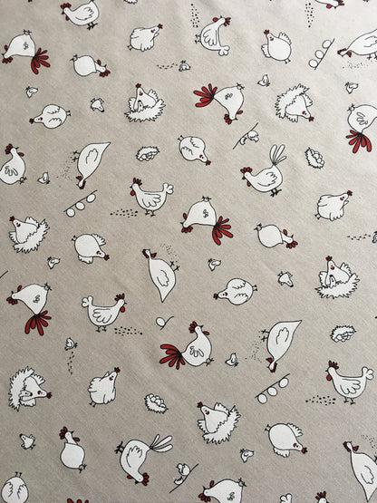 Dekostoff - Halbpanama - Leinenoptik - Ostern - Huhn - weiß / rot