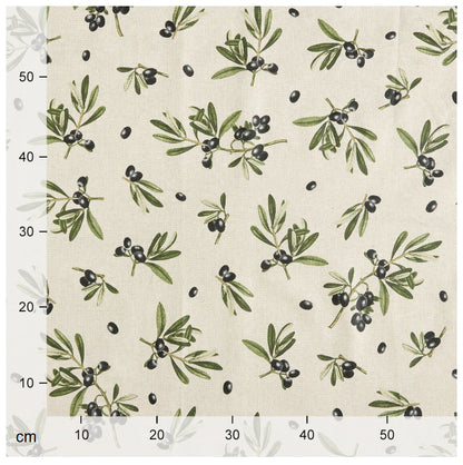 Dekostoff - Halbpanama - Leinenoptik - Olivenzweig Großgemustert - Farbe: naturbeige / grün / schwarz